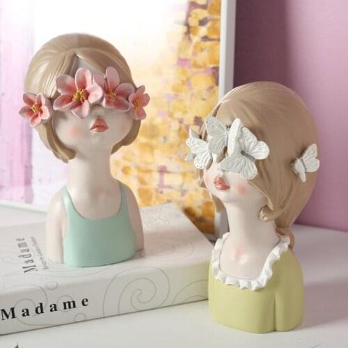 NORDIC BUTTERFLY FLOWERS GIRL STATUE ABSTRACT SCULPTURE RESIN HOME DECORATION ACCESSORIES MORDEN BIRTHDAY GIFTS R5445