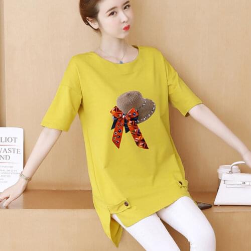 Hat Appliques Tshirt Oversize Spring Summer 2021 Fashion Women Ladies Tops Tees Print Female Plus Size Tee Shirt Femme Y651