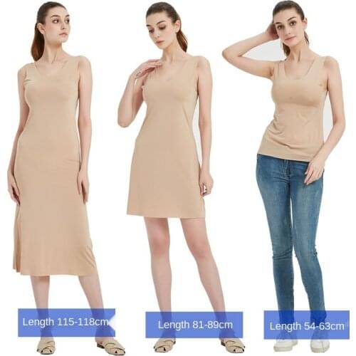 Summer Ice Silk Traceless Vest Female Medium Length Plus Size Slingr Nightdress Womens Sexy Nightgown Home Wear Sleepwear
