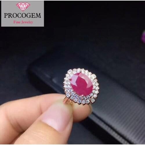 Natural Ruby Rings for Women Engagement 3.15Ct Genuine Gemstones with 2 circles Zircon Fine jewelry 925 Sterling silver #351
