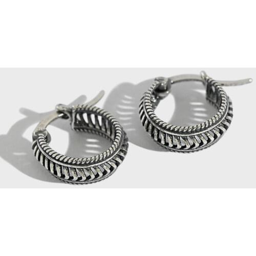 Vintage pattern 925 sterling silver hoop earrings for women fine jewelry, retro female hoops earings silver 925 accessories