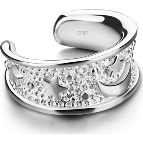 Trendy 925 silver jewelry Stars Moon Rings For Women Lover Wide Rings Friendship Birthday Party Open Rings 2021 Jewelry