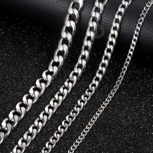 Davieslee Womens Mens Necklaces Gold Silver Color Curb Cuban Stainless Steel Link Chain Necklace for Women Men LKNM172