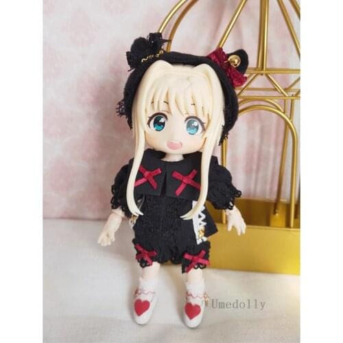 1set Cute Obitsu 11 Doll Nifty Meow Meow Black Suit (Dress + Hair band) for OB11, 1/12BJD Doll Clothes Accessories