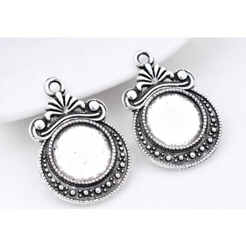 10pcs 12mm Inner Size Antique Silver Plated Flower Style Cabochon Base Cameo Setting Charms Pendant-B3-03