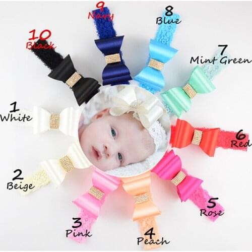 10pcs/lot Solid 3D Super Hard PVC Bowknot Lace Headband with Shiny Rhinestone Button girlgirls Hair Accessories 10 Color FDA202