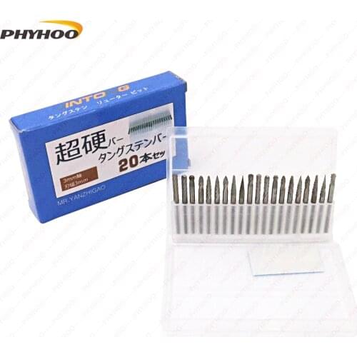 20Pcs 3mm Shank Tungsten Steel Solid Carbide Rotary Files Diamond Burrs Dremel Tool for Woodworking Drilling Carving Engraving