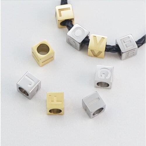 26pcs Cube Beads stainless steel Pendant Alphabet A-Z Letter Charms Stamp Initial Jewelry,7mm Beads For Jewelry Making Wholesale