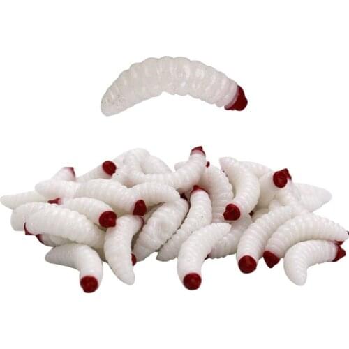 50PCS 2.4cm 0.5g Promotion New Style Bait Maggot Grub Soft Fishing Lure Hooks Smell Worms Glow Shrimps Fish Lures Soft