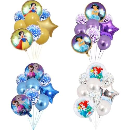9PCS Disney Frozen Princess Series Aluminum Balloon Sequined Balloon Girl Birthday Party Decoration Balloons Birthday Party