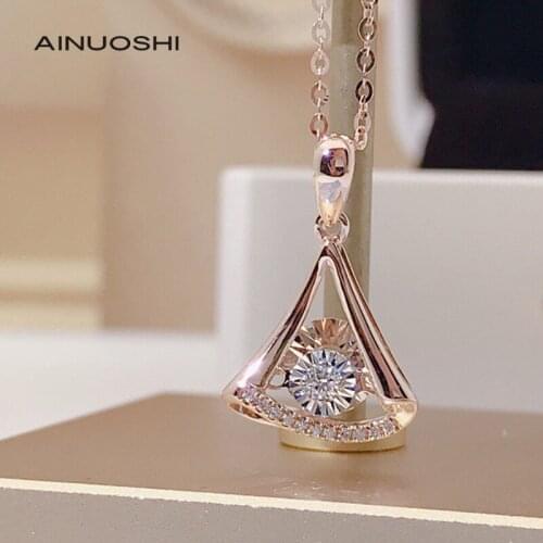 AINUOSHI 18K Gold Round Cut 0.055 Carat Natural Diamond Skirt Dancing Pendant Necklace Exquisite Shining Women Jewelry 18