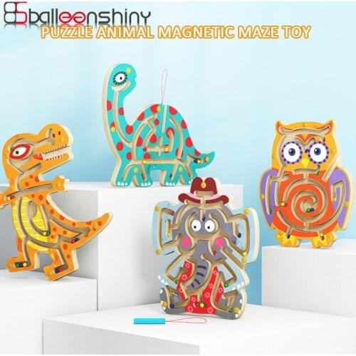 Balleenshiny Baby Wooden Toys Magnetic Maze Wooden Toy Jigsaw Puzzles Montessori Early Learning Baby Toys For 4-6Y Kids Toys