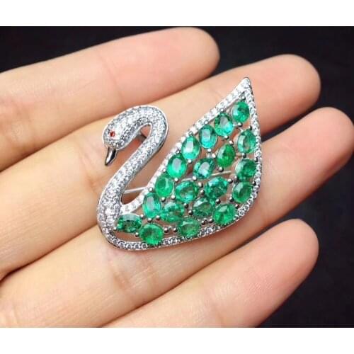 Natural And Real Emerald brooch Free shipping Natural real Emerald 925 sterling silver brooch