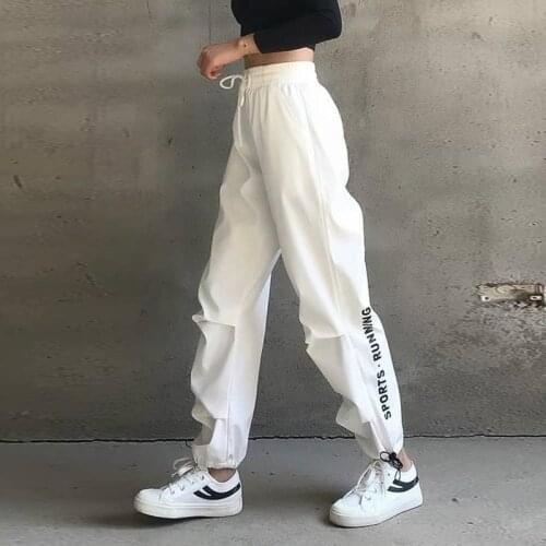 Women High Waist Casual Pants Cool Cargo Pants Streetwear Loose Girls Punk Black White Sports Pants Female Trousers