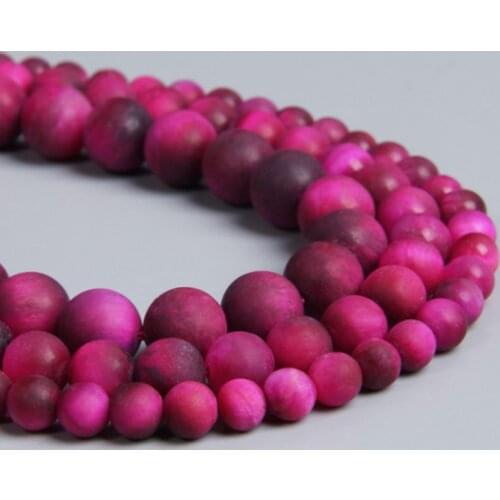 Wholesale Natural matte rose red tiger eye stone beads diy loose real round stone beads for women jewelry making female bracelet