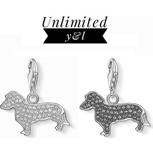 White Black Dachshunds Dog Charms for DIY Jewelry Making CZ 925 Sterling Silver Pet Jewelry Accessories Fit Bracelets&Necklaces