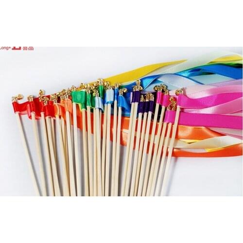 Wood Fairy wands satin ribbon streamers wish magic wands sticks with bells confetti party props decoration favors 3ribbons