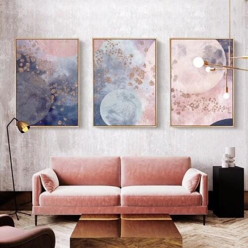EECAMAIL 2020 New 5D DIY Diamond Painting Full Diamond Embroidered Nordic Pink Planet Princess Triptych Diamond Painting NoFrame