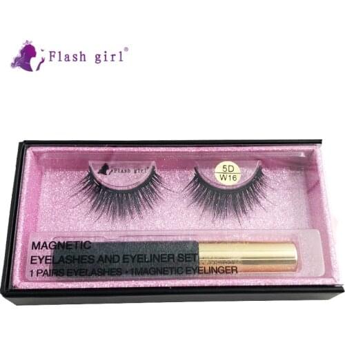 Flash Girl Hot Sale False Eyelashes W16 Handmade Makeup Mink Eyelash Extension Reusable Magnetic Eyelashes With Eyeliner Kit