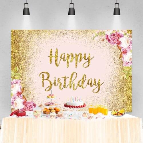 Birthday Backdrops For Photography Gold Dots Flowers Celebration Can Be Customzied Poster Photo Background Photocall Photostudio