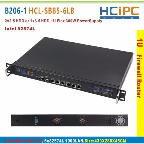 HCiPC B206-1 HCL-SB85-6LB,4G+64G+I3 CPU,LGA1150 B85 82574L 6LAN 1U Firewall SYSTEM,6LAN Motherboard,1U 6LAN Network Router