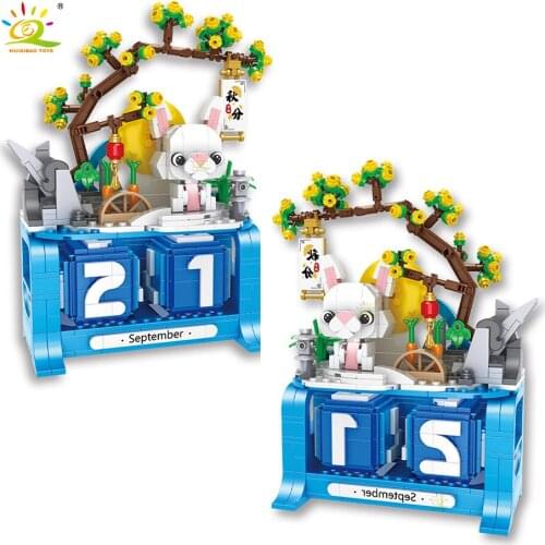 HUIQIBAO 741Pcs Mid Autumn Festival Calendar Building Blocks Chinese Moon Myth Jade Rabbit Chang'e Bricks City Toys Children