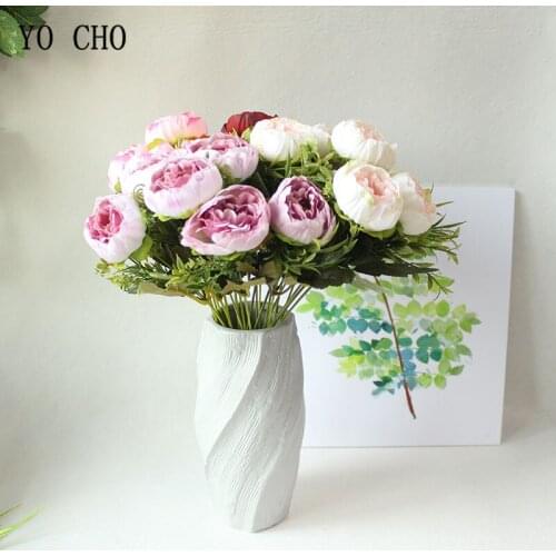 YO CHO Silk Faux Peony Artificial Flower Bouquet Wedding Decoration Beautiful Pink Mini Peony Fake Flowers Decor for Home Hotel