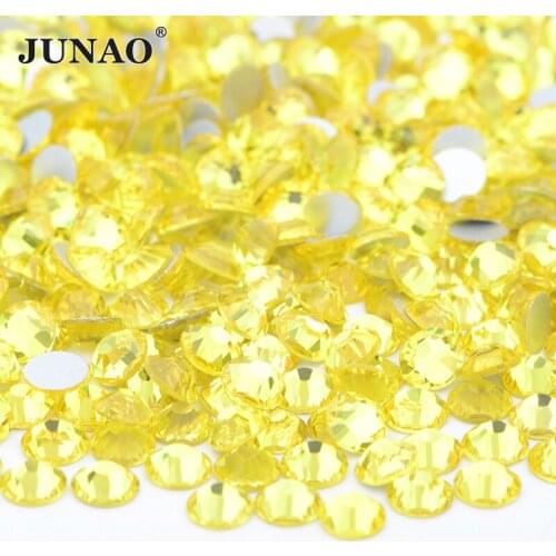 JUNAO SS6 8 10 12 16 20 30 Citrine Color Flatback Glue On Glass Rhinestones Non Hotfix Crystal Nail Face Stones for Clothes