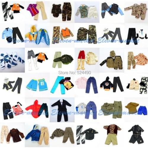 Lots 5 sets Doll Outfit Plug Suit Ball Uniform / army combat uniform / Leasure Wear Clothes Accessories For Barbie Boy Ken Doll