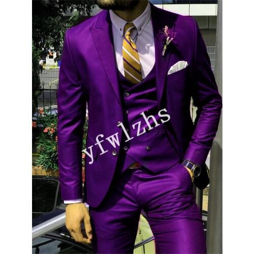 Handsome Two Buttons Groomsmen Peak Lapel Groom Tuxedos Wedding Dress Men Suits Blazer Prom Dinner (Jacket+Pants+Tie+Vest) A156