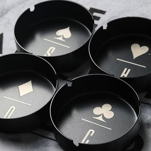 Creative minimalist spades Plum blossom Stainless steel ashtray Black round stainless steel office ashtray