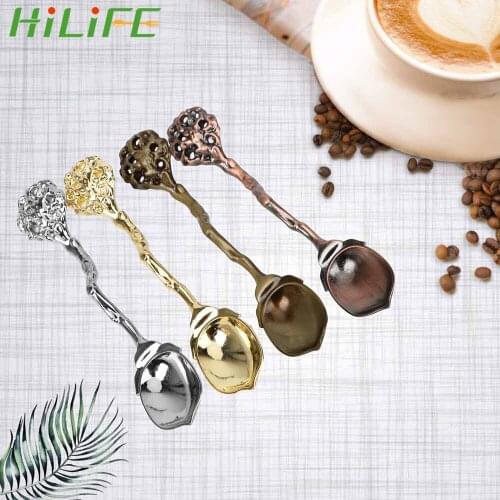 HILIFE Creative Home Kitchen Table Decoration Dessert Spoon Alloy Vintage Royal Style Carved Small Coffee Spoon Flatware