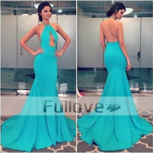Fashionable Halter Neck Slit Bust Mermaid Long Evening Dresses 2019 Backless Court Train Formal Dress Vestido De Festa Kaftan