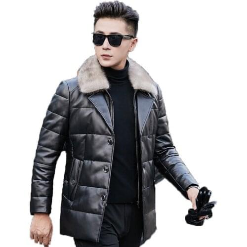 Genuine Leather Jacket Men Winter Jacket Real Mink Fur Collar Sheepskin Coat Duck Down Jackets Doudoune Homme JLK18G8102 MY1787