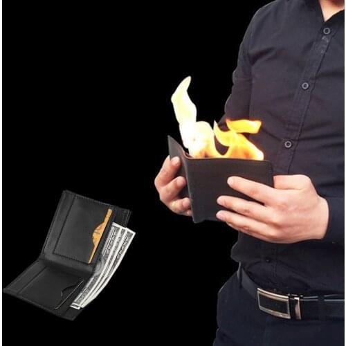 Novelty Magic Trick Flame Fire Wallet Leather Magician Stage Street Mysterious Show Storage Money Card Fun Illusion