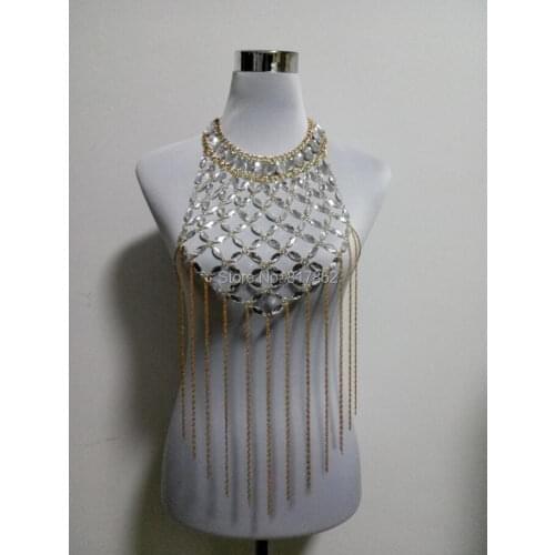 New Style Fashion Women Plastic Crystal Beads Chains Unique Gold Chains Layers Necklace Body Jewelry 2 Colors WRB13