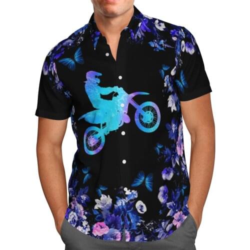 Motorcycle Print Short Sleeve Shirts For Men Loose Cardigan Button Shirts Plus Size Hawaiian Style Summer 2021 Ventilated Shirt