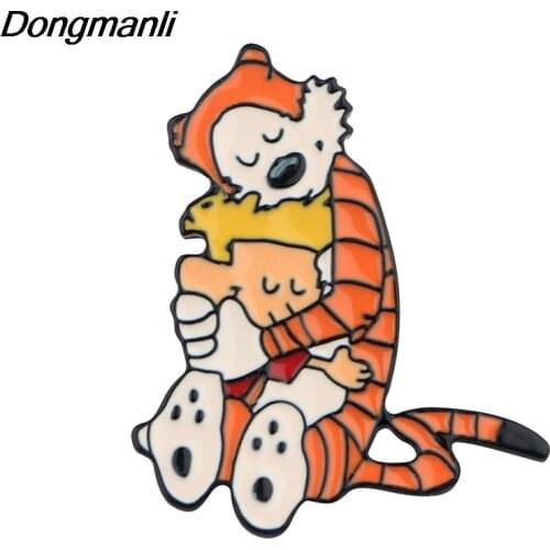 P4086 Dongmanli Jewelry Hobbes Tigger Metal Enamel Pins and Brooches Cute Lapel Pin Badge Kids Gifts