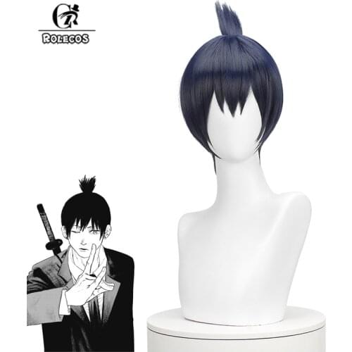 ROLECOS Anime Chainsaw Man Hayakawa Aki Cosplay Wig 30cm Blue Black Color Men Hair Heat Resistant Synthetic Hair