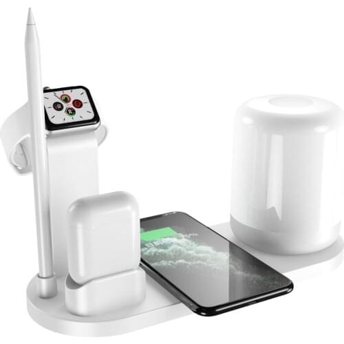 Portable 5-in-1 USB Charging Night Light Watch Headset Multi-function Mobile Phone Wireless Fast Charger