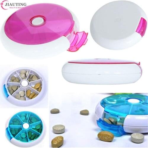 Protable Round 7 Day Weekly Rotating Pill Box Travel Pill Case Splitter Pill Organizer Medicine Box Pill Cutter Tablet Container