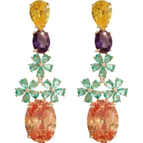 Shining Crystal Flower Dangle Luxury Jewellery 2021 New Trend Brand Jewelry Cubic Zirconia Statement Bohemian Earrings