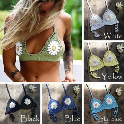 9 Color 2019 Sexy Bikini Top Womens Halter Neck Crop Top V Knit Crochet Cami Summer Fashion Bikini Lace Crochet Hollow Out Bra