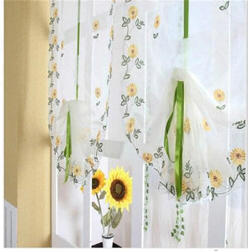 Pastoral Style Peony Embroidered Roman Blind Curtain for the Kitchen Living Room Sheer Tulle Curtains Balcony Window Screening
