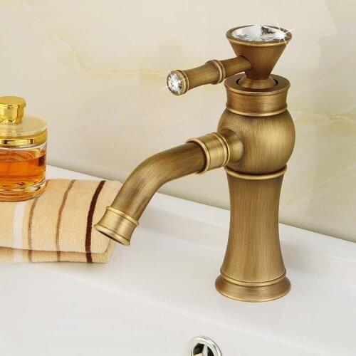 LIUYUE Basin Faucets Black/Antique Brass 360 Rotate Water Mouth Bathroom Basin Faucet With Diamond Cold Hot Water Sink Mixer Tap