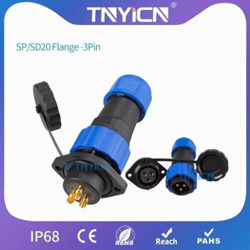 Waterproof Connector IP68 SP/SD20 Flange-3Pin Panel Mount Cable Connectors Wire Connectors Set Dad Mom Led Plug and Socket