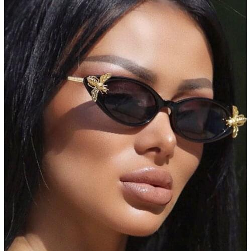 Cat Eye Sunglasses Women Brand Designer Vintage Retro Sun Glasses Metal Bee Decoration Cateye Glasses Oculos Feminino Sunglasses