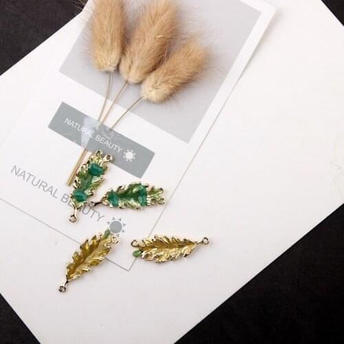 Alloy Leaves Yellow Green Color Pendant Charms Eardrop Double Hole Diy Handmade Material Jewelery Accessories 4pcs