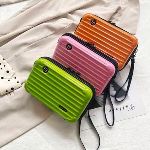 Ladies Fashion Popular Suitcase Design Shoulder Messenger Cosmetic Bag Shoulder Strap Detachable Hard Shell Solid Color Clutch