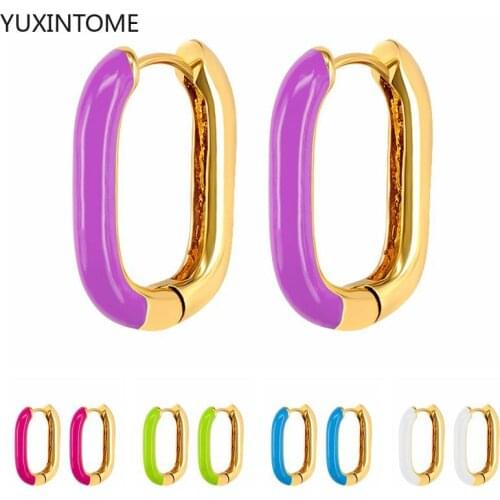 925 silver ear buckle 1 pair gold/silver color Geometric hoop earrings multicolor Bohemia Enamel crystal drop earrings for women